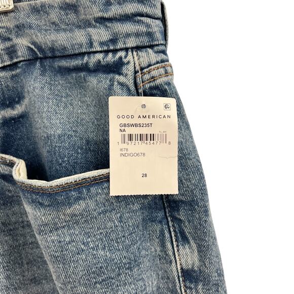 Good American Good Boy Straight Jeans Indigo678‎ Distressed Blue Plus Size 28 - Picture 10 of 13